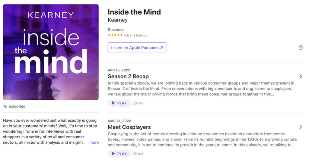 Screenshot of Inside the Mind Podcast Page